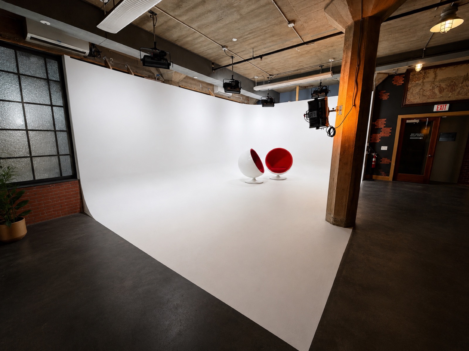 The seamless white cyclorama wall at Silver Sail Studios