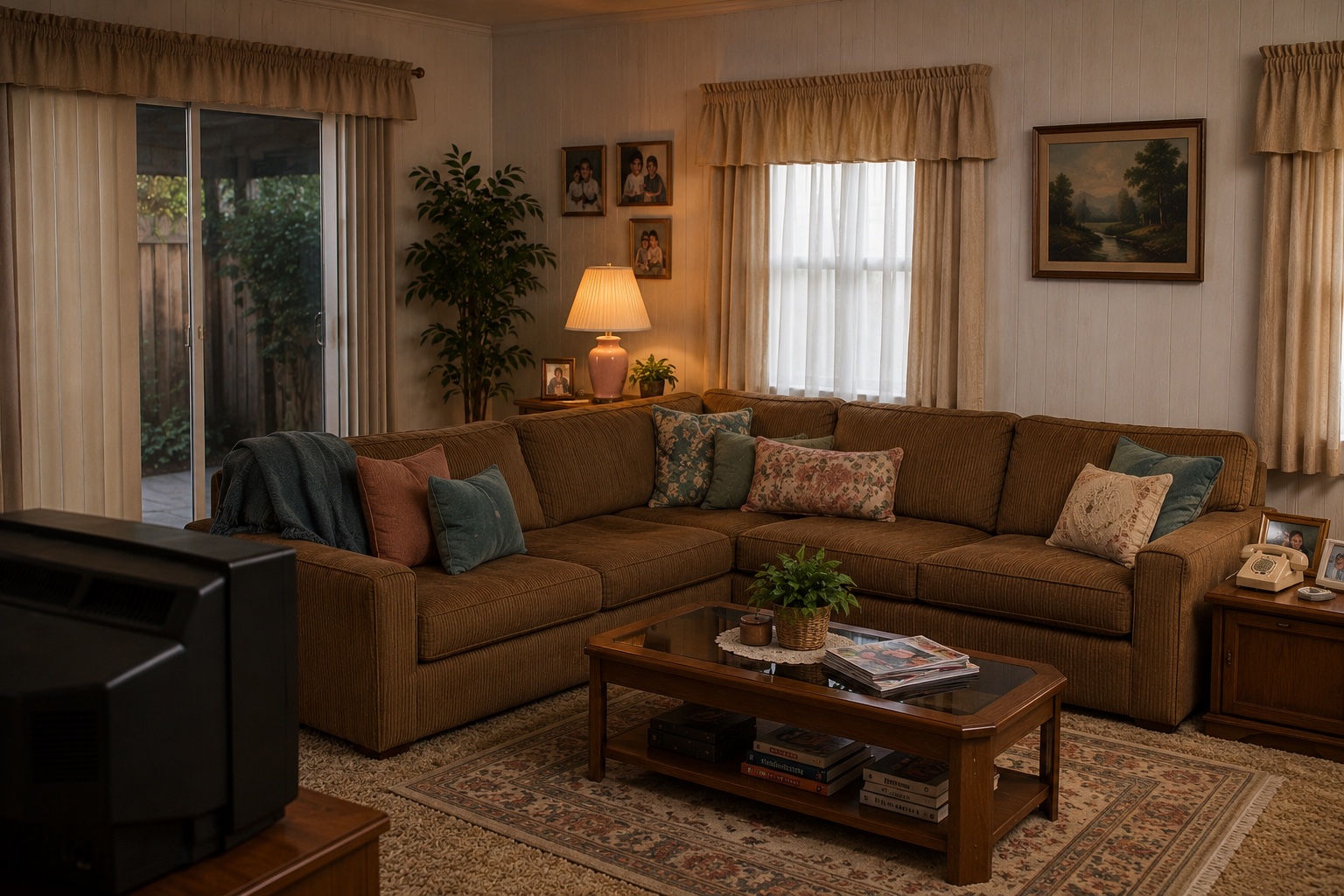 An 80's living room standing set at Silver Sail Studios